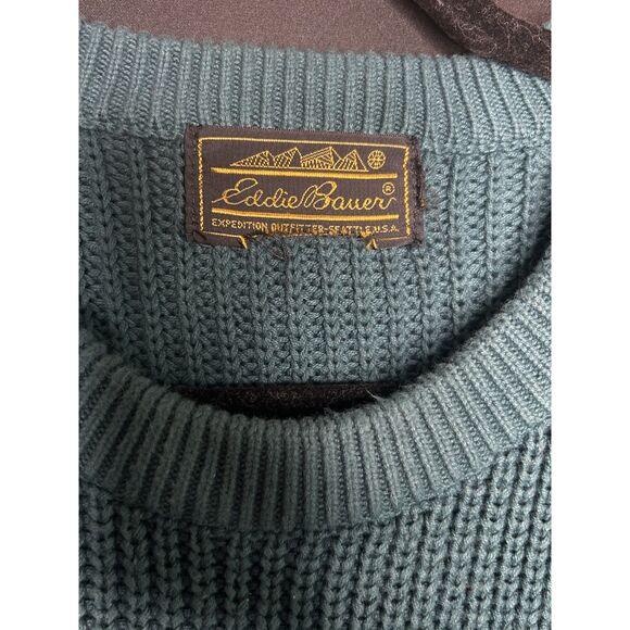 Eddie Bauer Teal Vintage Men's Cable Knit Crewneck Chunky Sweater - Picture 4 of 4